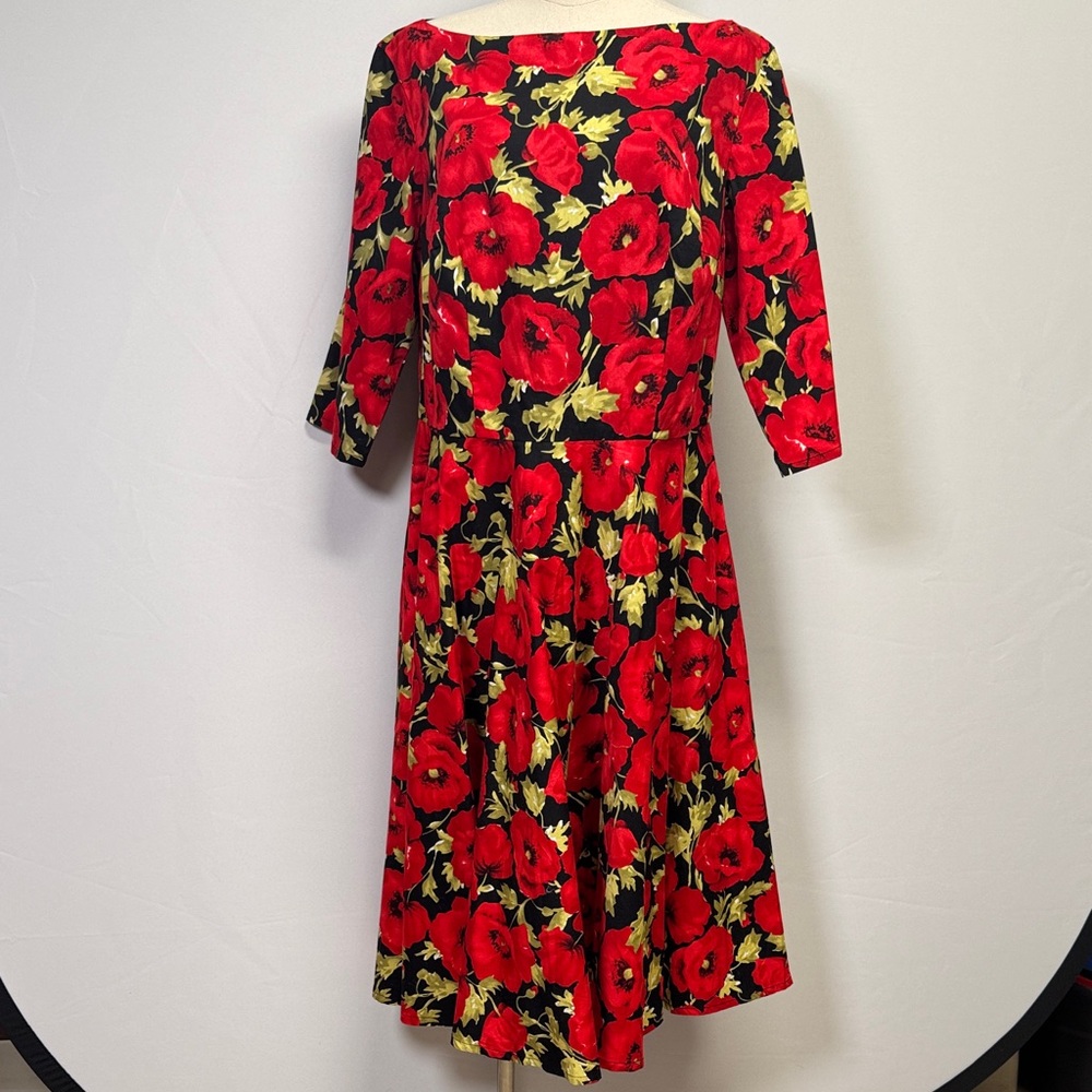 Magnolia Place By Unique Vintage Red and Black Floral Flare Dress